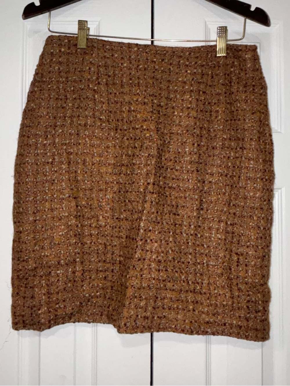 Forenza Brown Tweed Pencil Skirt Rayon Wool Size 12 Zip Back Closure